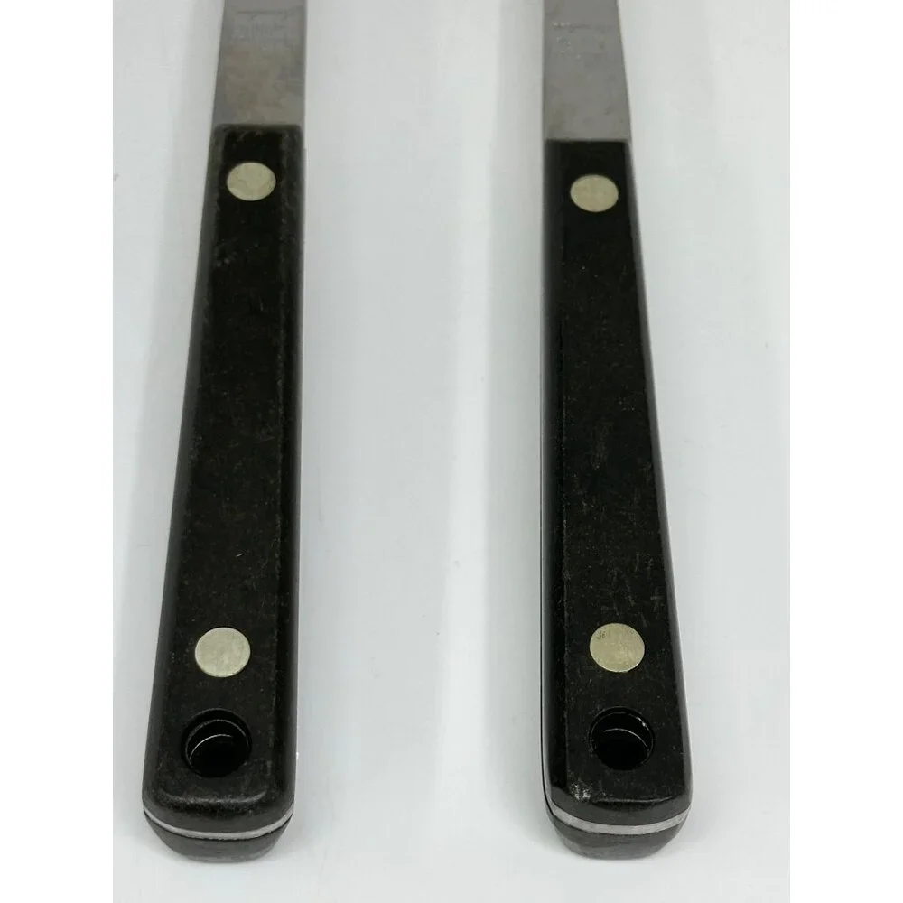 VTG Stainless Carving Set 2 Meat‎ Fork & Slotted Spoon Black Handle 12